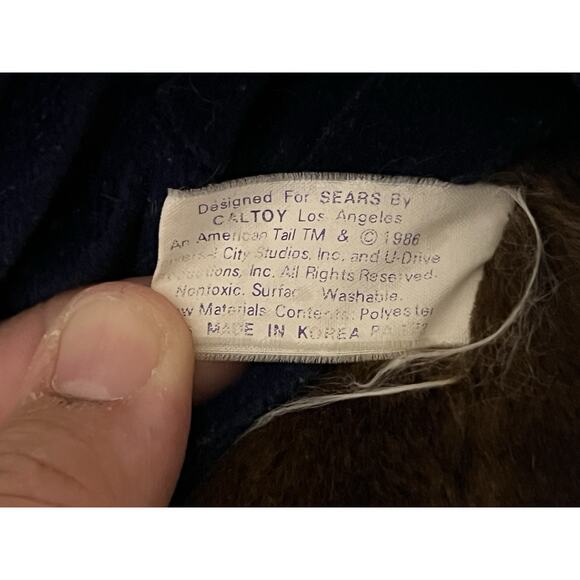 Vintage 1986 Sears Fievel Mousekewitz An American Tail 22" Plush Caltoy READ SEE - Picture 9 of 9